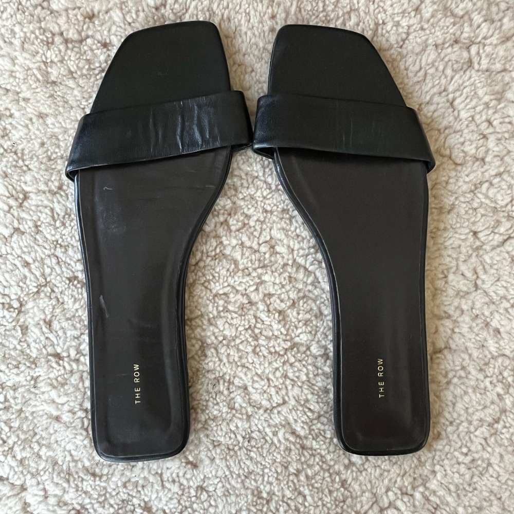 The Row Black Textured Slide Sandals